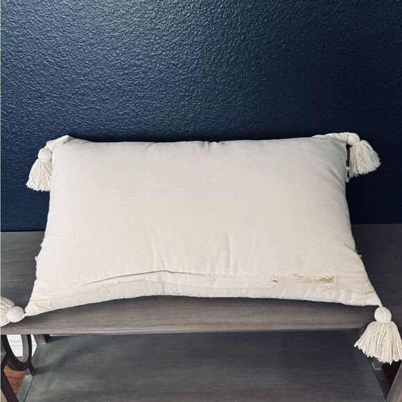 Boho Cream Gray Tassel Modern Farmhouse Rectangular Throw Pillow - Picture 5 of 5